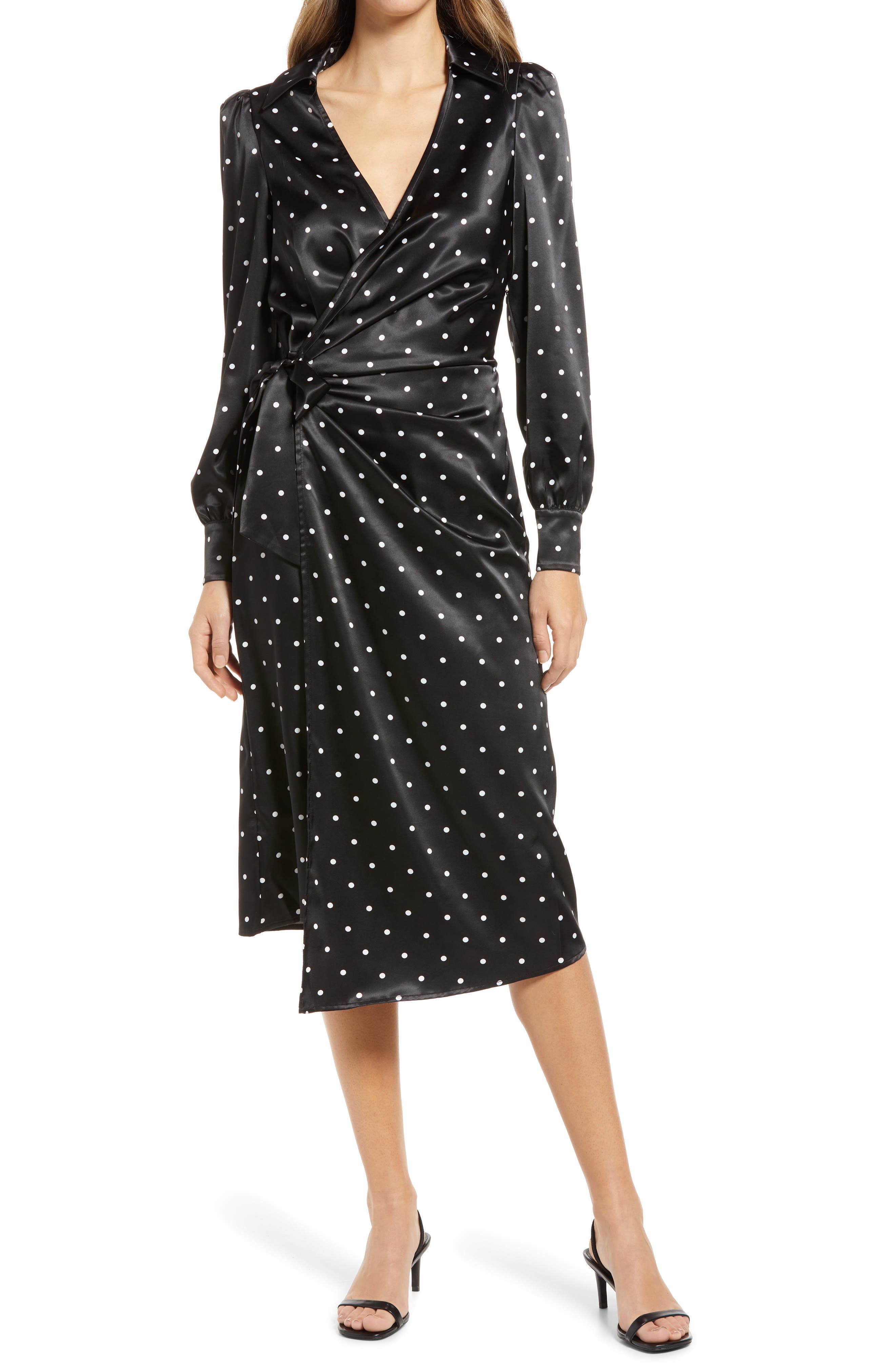 Fourteenth Place Balencia Dot Print Satin Wrap Dress | Nordstrom
